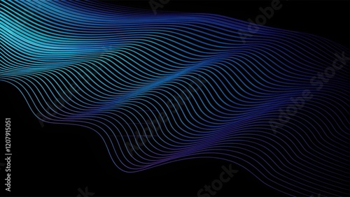 3d wave lines pattern smooth curve flowing dynamic blue green gradient light isolated on black background for concept technology, digital, communication, science, music, abstract motion background