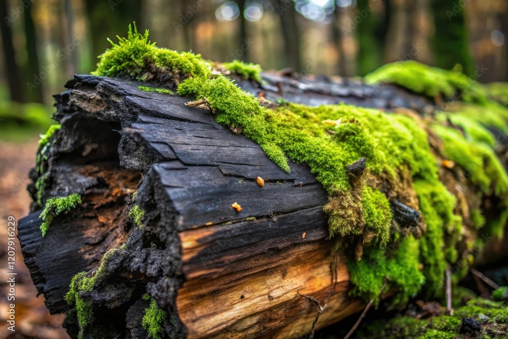 Black and slimy moss covering a decaying log, rotting, brown Black and slimy moss covering a decaying log, rotting, brown