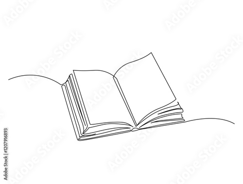 Continuous one line drawing of opened book design. Book for idea, school, knowledge and literacy concept illustration. Editable stroke.