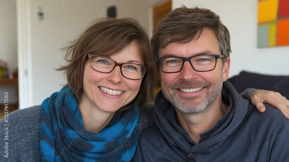 Happy Couple Portrait Indoor Setting Smiling Together Happy Couple Portrait Indoor Setting Smiling Together