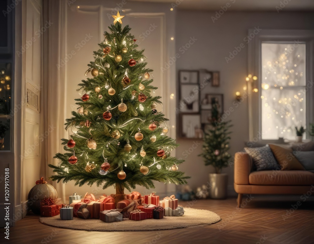 beautifully decorated Christmas tree with fairy lights and ornaments, tree lighting, festive atmosphere, fairy lights beautifully decorated Christmas tree with fairy lights and ornaments, tree lighting, festive atmosphere, fairy lights