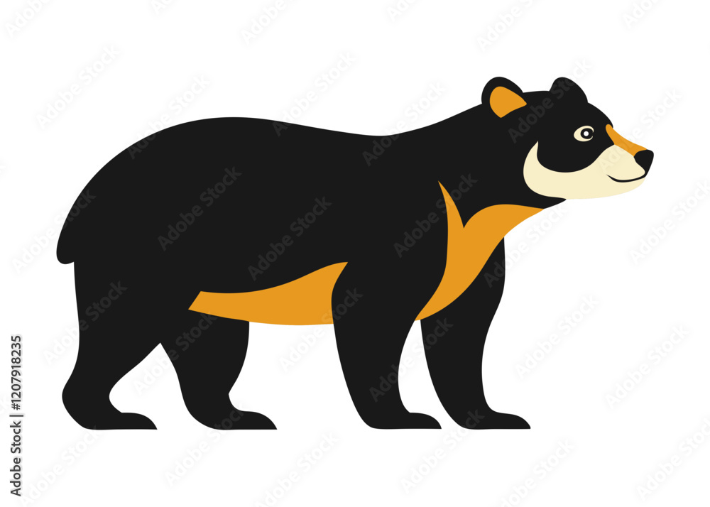 Obraz premium vector illustration of a spectacled, mountain, or andean bear in side view, showcasing its unique markings. perfect for wildlife designs, south american fauna themes,or educationa.silhouette of a bear