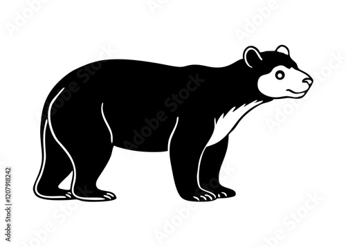 vector illustration of a spectacled, mountain, or andean bear in side view, showcasing its unique markings. perfect for wildlife designs, south american fauna themes, or educational projects