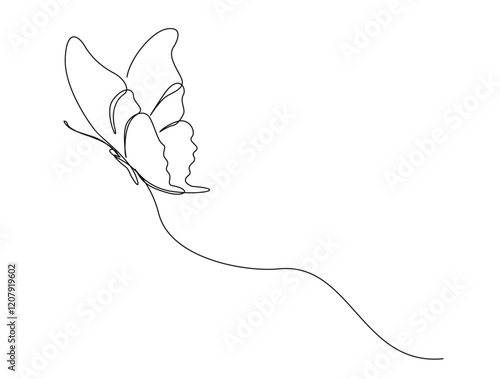 Continuous one line drawing of beautiful flying butterfly. flying Butterfly single outline vector illustration. Editable stroke.