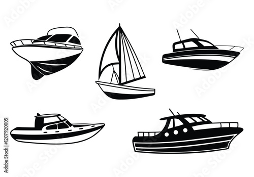 Minimalist Boat Icons Set | Hand-Drawn Nautical Line Art Vector Illustrations