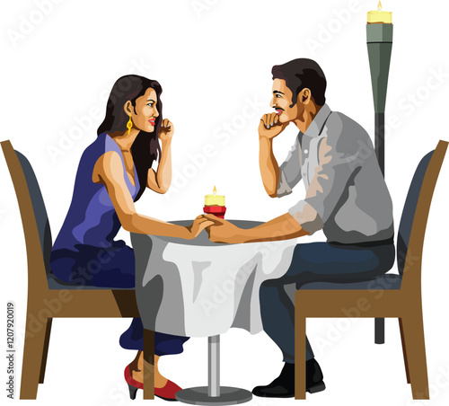 Romantic Couple Dinner Vector