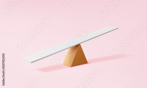 Seesaw Imbalance scales on pink background. comparison weight fairness middle unbalanced board law justice equality business comparison design. 3d vector illustration