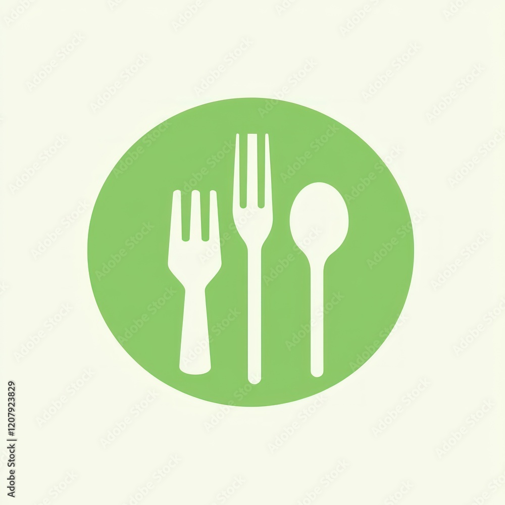 Green circle with fork, spoon, cutlery set. Food service icon for restaurant menus or meal plans Green circle with fork, spoon, cutlery set. Food service icon for restaurant menus or meal plans