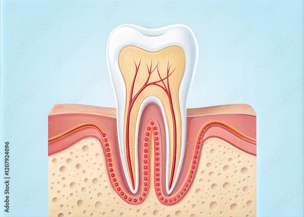 Tooth with Gum: 3D Illustration on Light Background Tooth with Gum: 3D Illustration on Light Background