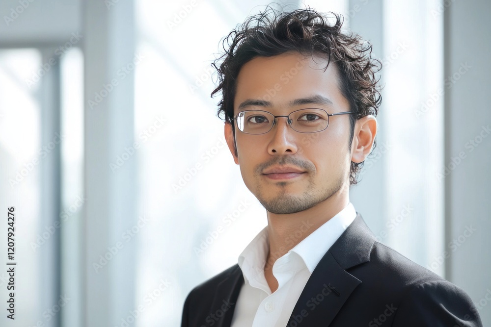 Confident Asian businessman in suit and glasses. Confident Asian businessman in suit and glasses.