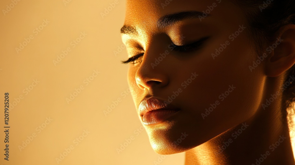 Woman with smooth, glowing skin under soft, diffused lighting Woman with smooth, glowing skin under soft, diffused lighting