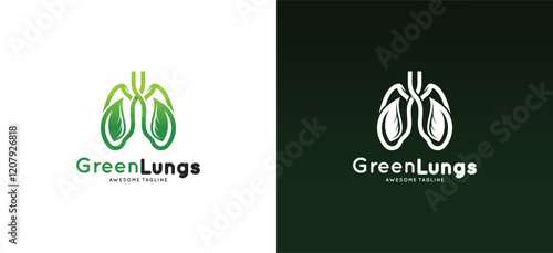 Lung health logo design, vector illustration of a green lung logo with a leaf icon symbol