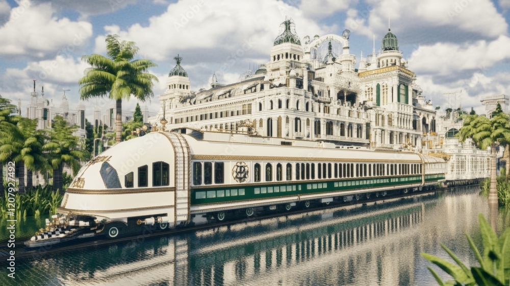 Fototapeta premium Luxurious Streamliner Train by Grand Palace Waterfront