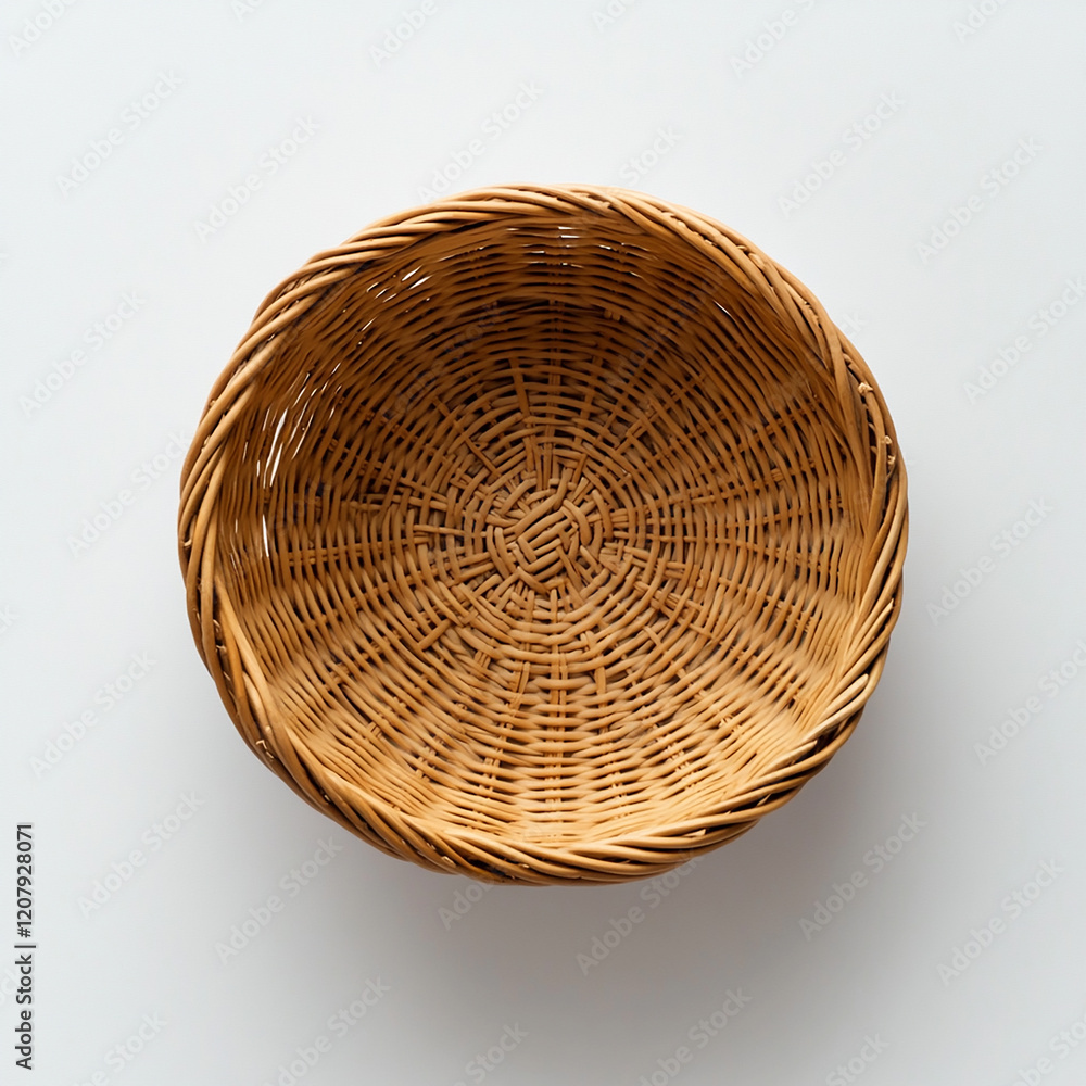 Fototapeta premium Wicker round basket on a white background