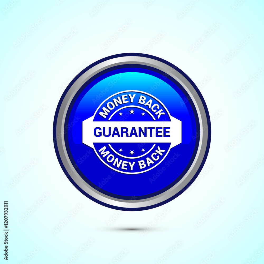 Fototapeta premium Money back guarantee icon design illustration. Money back guarantee badge and label. Blue color round button design