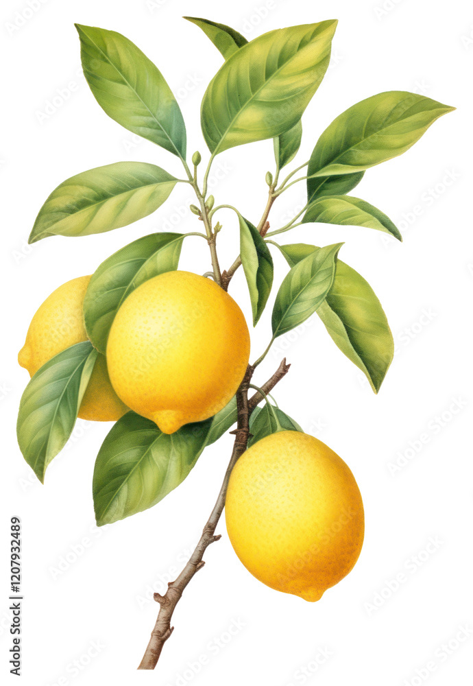PNG Lemon branch illustration botanical realistic. PNG Lemon branch illustration botanical realistic.