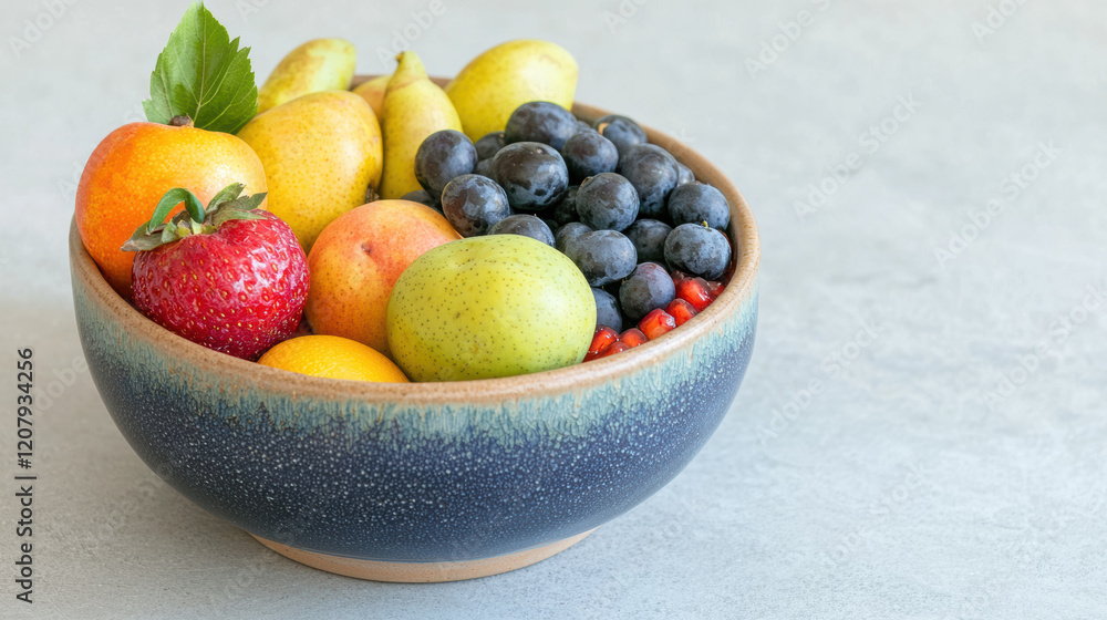 Fresh fruit bowl with strawberries, blueberries, pears, and apples Fresh fruit bowl with strawberries, blueberries, pears, and apples