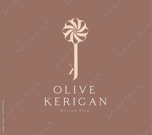 Obraz na płótnie Design blog key label lettering olive kerigan drawing in vintage art style on beige background w salonie
