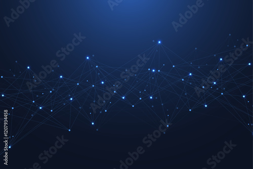 Global network connection concept. Big data visualization. Social network communication in the global computer networks. Internet technology. Business. Science. Vector illustration