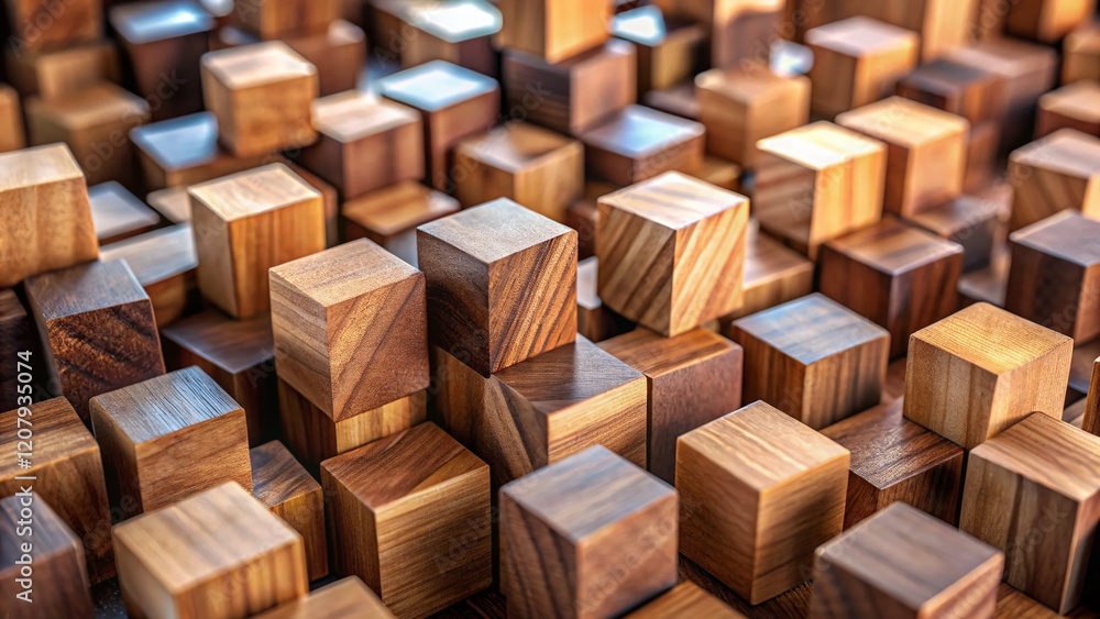 Tilt-Shift Brown Wooden Cubes Background, Miniature Effect Tilt-Shift Brown Wooden Cubes Background, Miniature Effect