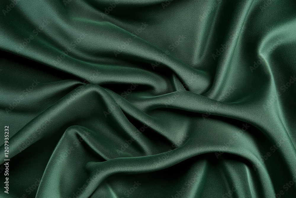 Fototapeta premium Luxurious Green Satin Fabric with Elegant Soft Folds and Smooth Texture