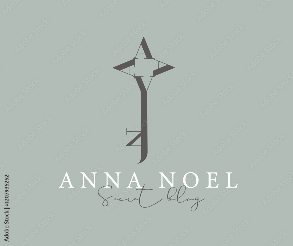 Secret blog key label design lettering anna noel drawing in vintage art style on beige background