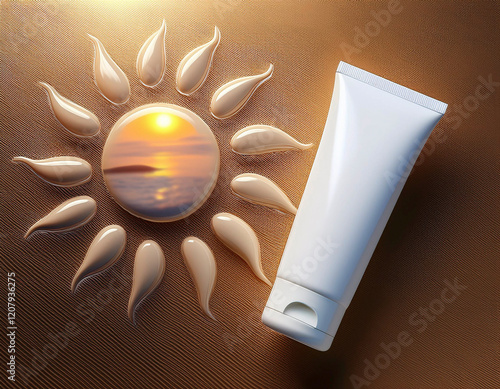 Summer cream mockup for cosmetic and beauty product presentation with sunset theme photo