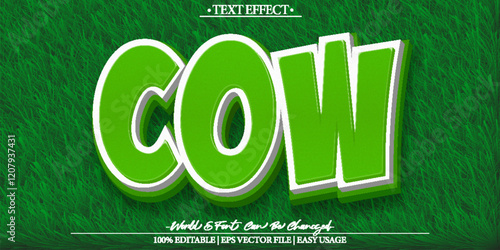 Cow Vector Text Effect Editable Alphabet Green Grass Cartoon