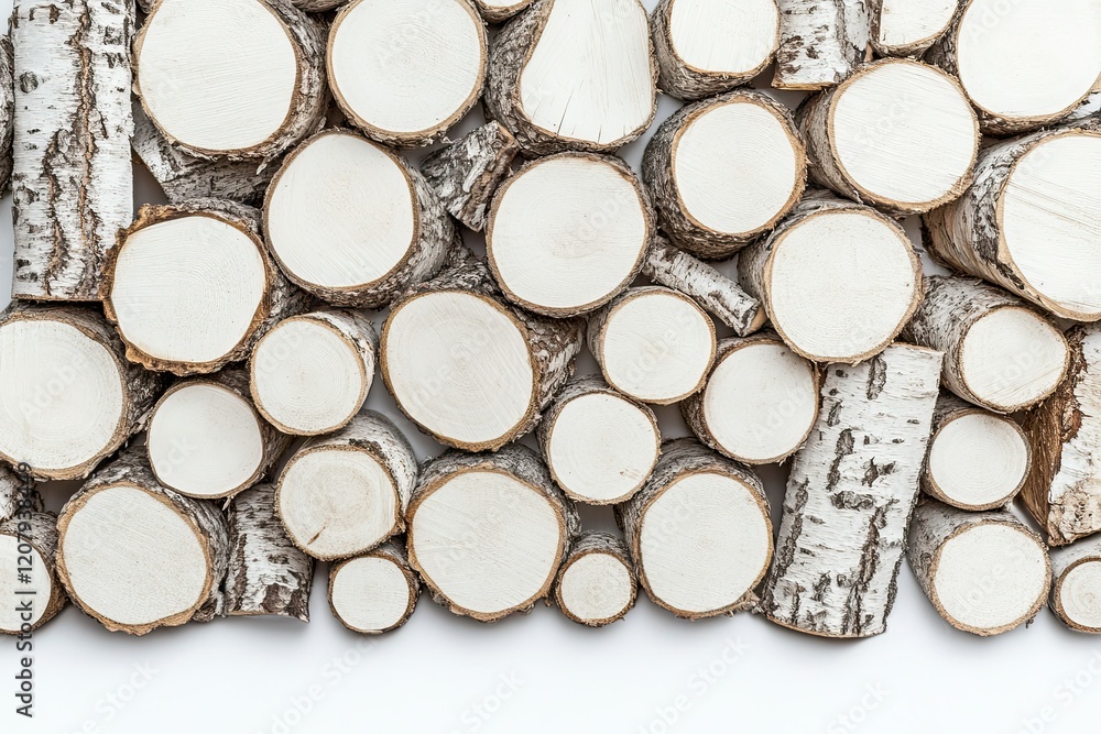 White Painted Birch Wood Logs Stacked Together White Painted Birch Wood Logs Stacked Together