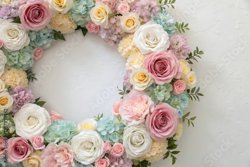 Wallpaper Mural Artificial flowers wall with pastel colors arranged in a circular pattern, colorful decor, home decor Torontodigital.ca