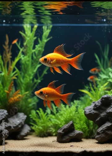 Aquatic tank setup with Apistogramma panduro fish, aquatic environment, apistogramma panduro, plant life photo