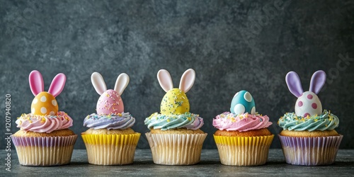 Wallpaper Mural Easter cupcakes decorated with bunny ears, eggs, and pastel frosting Torontodigital.ca