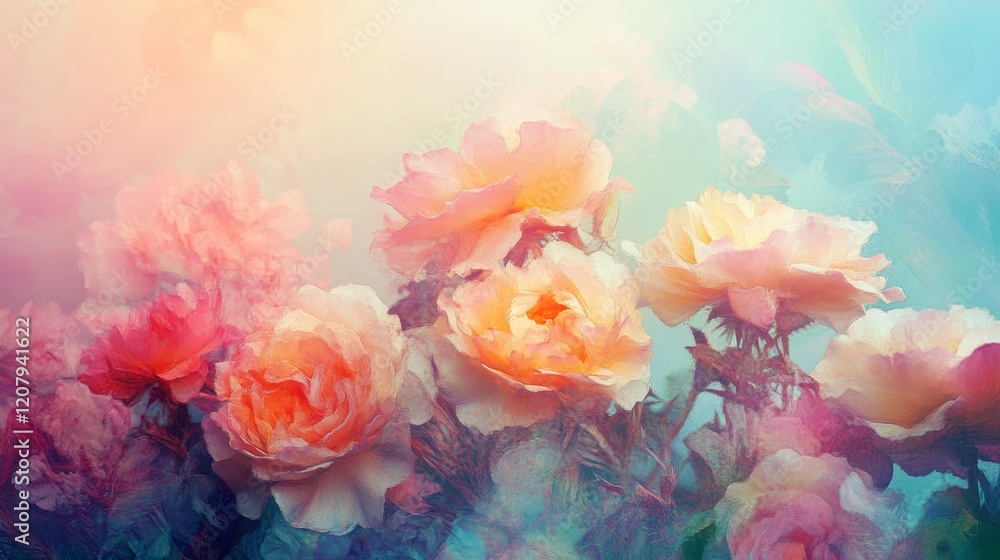 Fototapeta premium Ethereal Blossoms: Surreal Floral Landscapes in Soft Gradients and Textures