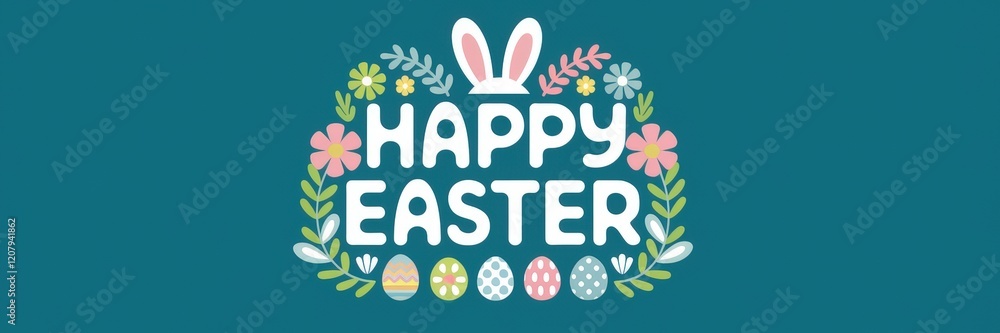 Happy Easter with Bunny and Floral Decorations Happy Easter with Bunny and Floral Decorations