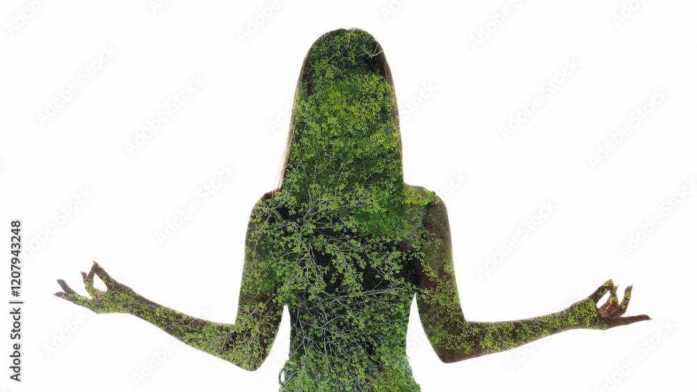 Fototapeta premium Nature harmony mind tranquility woman silhouette