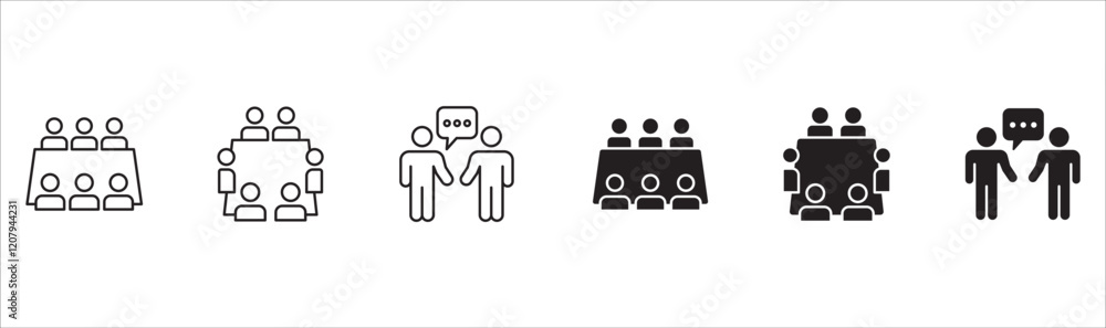 Business Meeting icon set. Presentation and conference icons. Contains symbols of online conference, briefing, project, schedule, strategy, seminar, sales presentation, profile company, plan. Business Meeting icon set. Presentation and conference icons. Contains symbols of online conference, briefing, project, schedule, strategy, seminar, sales presentation, profile company, plan.
