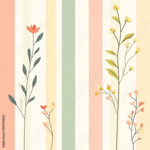 A minimalist Easter background featuring soft pastel-colored stripes and subtle floral motifs photo