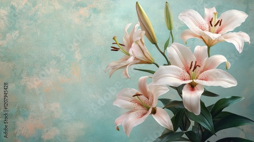 A vintage-inspired Easter card with elegant pastel colors and Easter lilies
