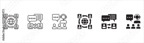 Business conference icon set. Presentation and meeting icons. Contains symbols of online conference, briefing, project, schedule, strategy, seminar, sales presentation, profile company, plan.