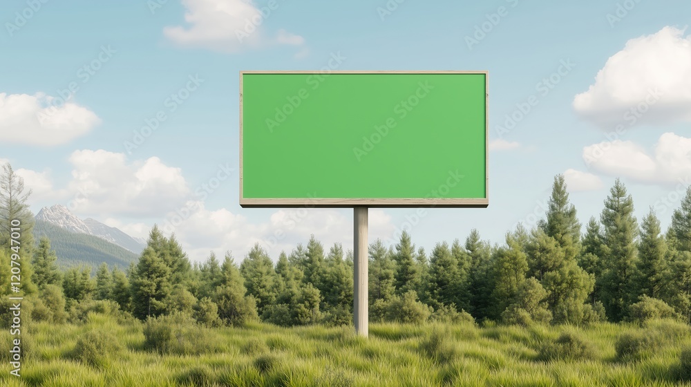 Green Screen Billboard in Scenic Rural Forest Next to Highway Under Blue Sky with Fluffy Clouds Ideal for Outdoor Advertising, Environmental Awareness, and Creative Design Projects Green Screen Billboard in Scenic Rural Forest Next to Highway Under Blue Sky with Fluffy Clouds Ideal for Outdoor Advertising, Environmental Awareness, and Creative Design Projects