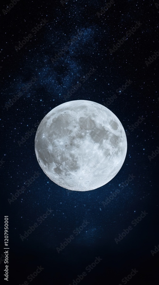 Full Moon Illuminates Night Sky with Stars and Dark Background Full Moon Illuminates Night Sky with Stars and Dark Background