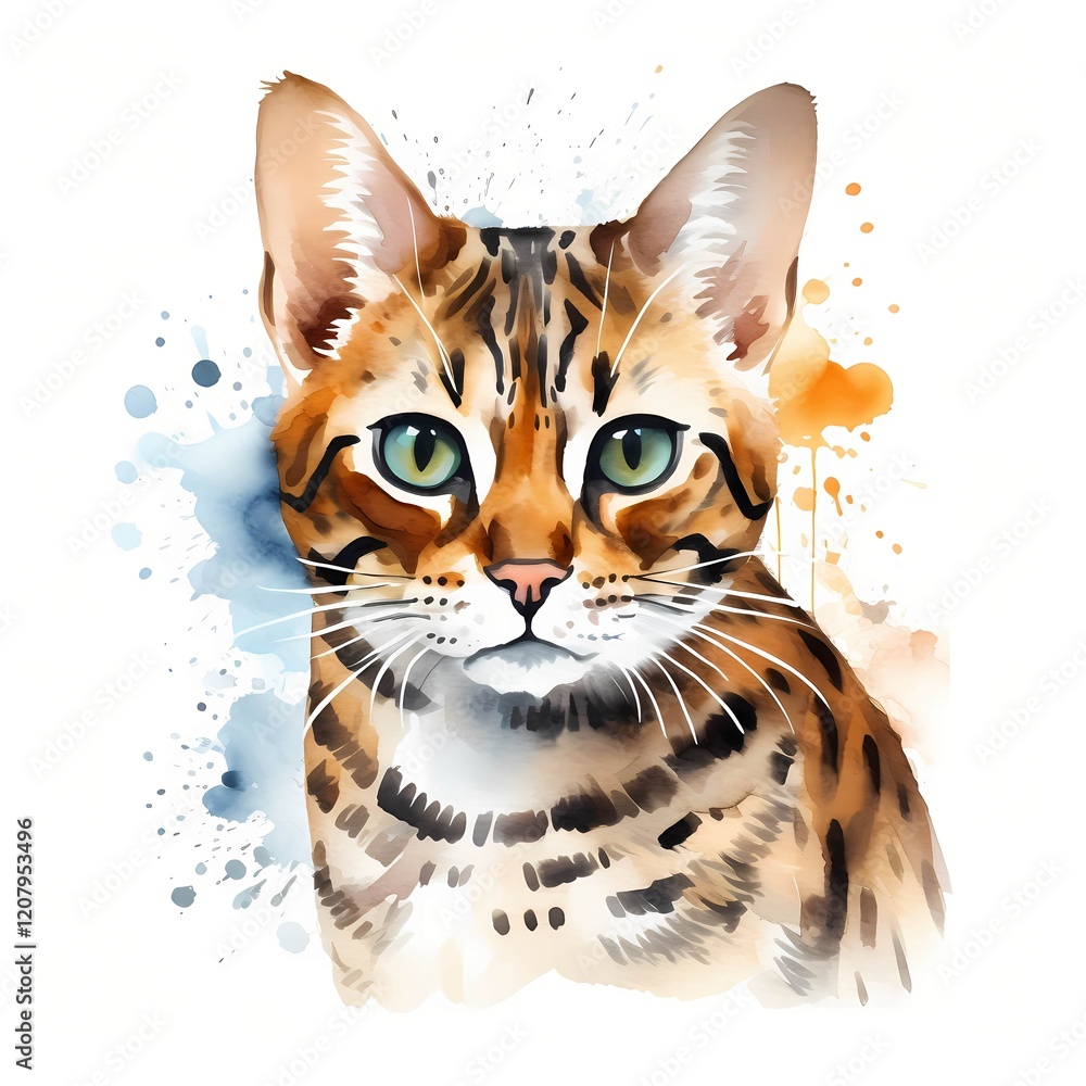Fototapeta premium Bengal Cat clipart. Watercolor illustration. AI-Generated Artistic Illustration. Detailed illustration