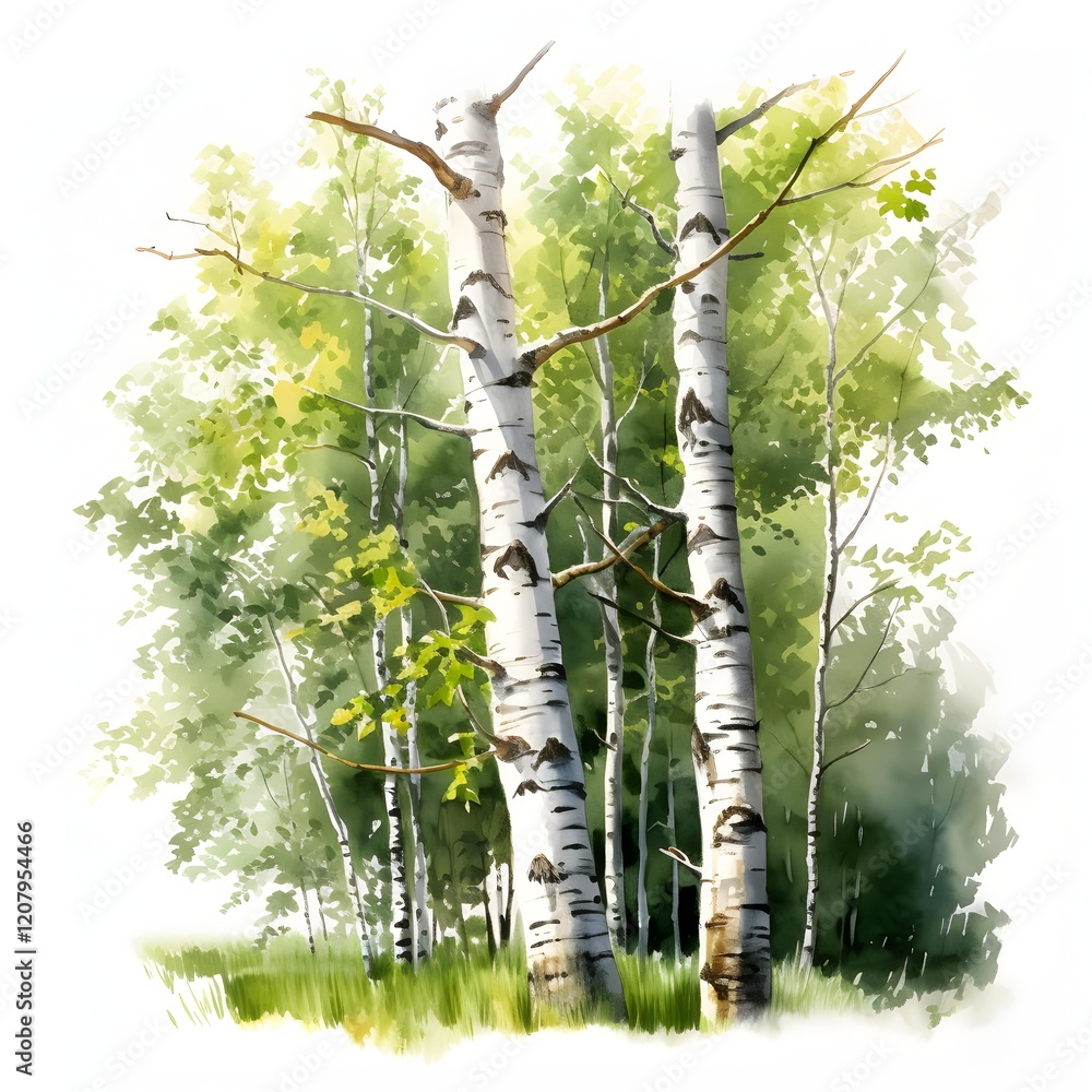 Fototapeta premium Birch Trees clipart. Watercolor illustration. Illustrative Clipart Collection illustration