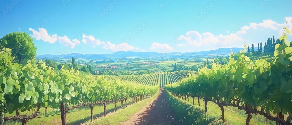 Naklejka premium Vineyard harvest festival napa valley scenic landscape sunny environment wide-angle view celebration of wine culture