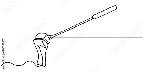 Fork cheese continuous one line drawing, Cheese Continuous Line Art Illustration, Single continuous line drawing pan containing liquid cheese. Long fork is a tool to help eat food. Stay warm pro. 