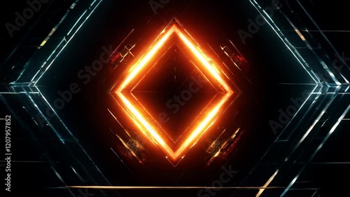 Abstract Geometric Neon Background Animation Loop - Glowing Orange Shapes Motion Graphics - 4K VJ DJ Visuals