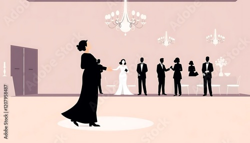 Wallpaper Mural Elegant Wedding Reception Illustration Ballroom Guests Torontodigital.ca