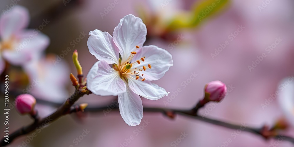 Close-up of a single fragrant cherry blossom with its delicate petals, spring, delicate, petal Close-up of a single fragrant cherry blossom with its delicate petals, spring, delicate, petal