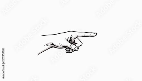 Black and white sketch of a hand pointing outward