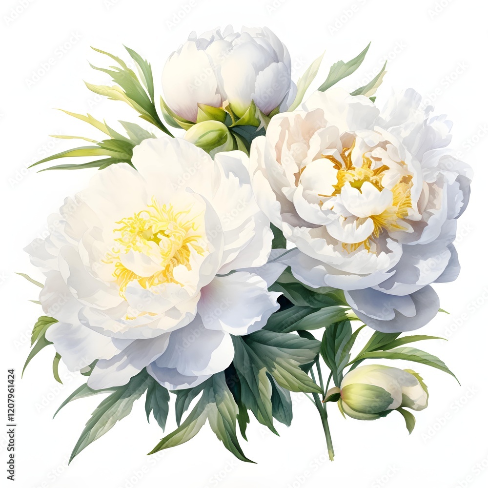 White Wedding Peonies clipart. AI Watercolor Art illustration. Detailed illustration White Wedding Peonies clipart. AI Watercolor Art illustration. Detailed illustration